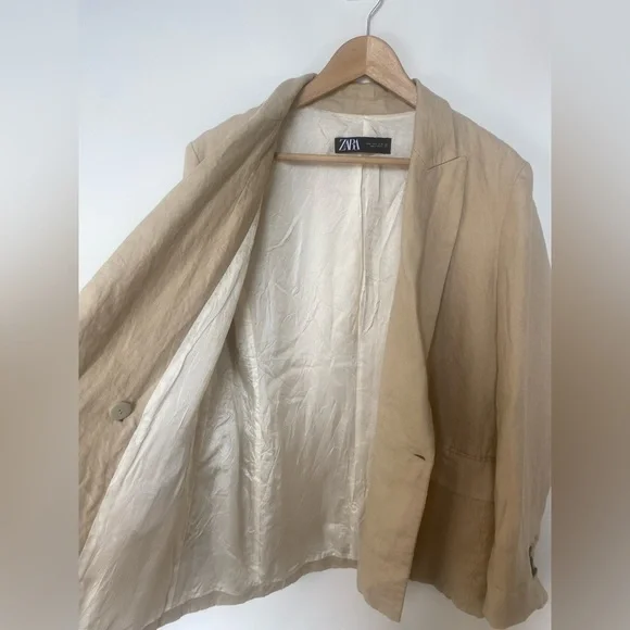 ZARA Linen Crossover‎ Blazer Light Camel |3420/710/743/s - Picture 5 of 14